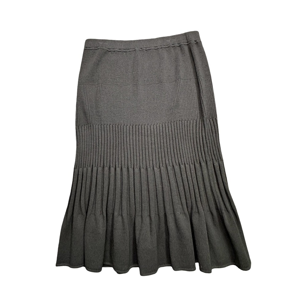 St. John Basics Skirt Womens 12 Black Knit Tiered Ribbed Midi Made in USA